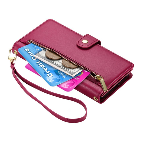 Etui z klapką do Xiaomi Redmi Note 14 Pro 5G / Poco X7 5G, Wallet Zipper Pocket, czerwone