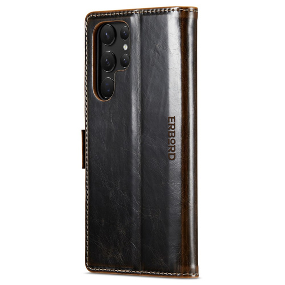 Etui z klapką do Samsung Galaxy S23 Ultra, ERBORD Waxy Wallet, brązowe