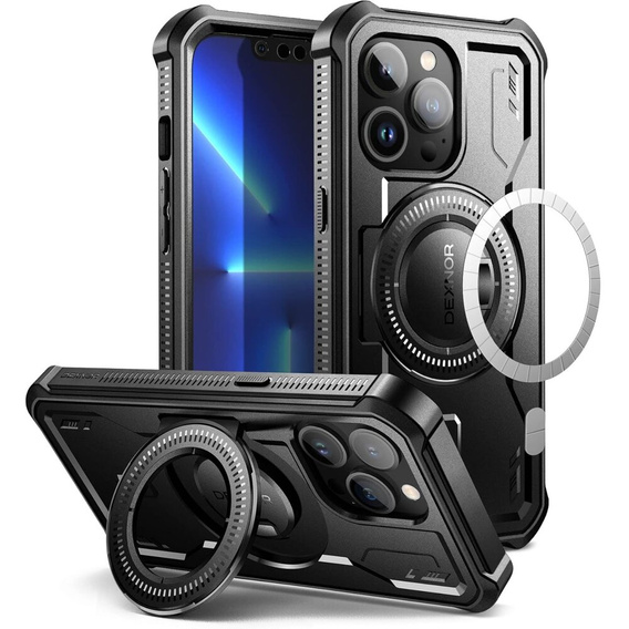 Etui pancerne do iPhone 13 Pro, Dexnor Full Body do MagSafe, czarne