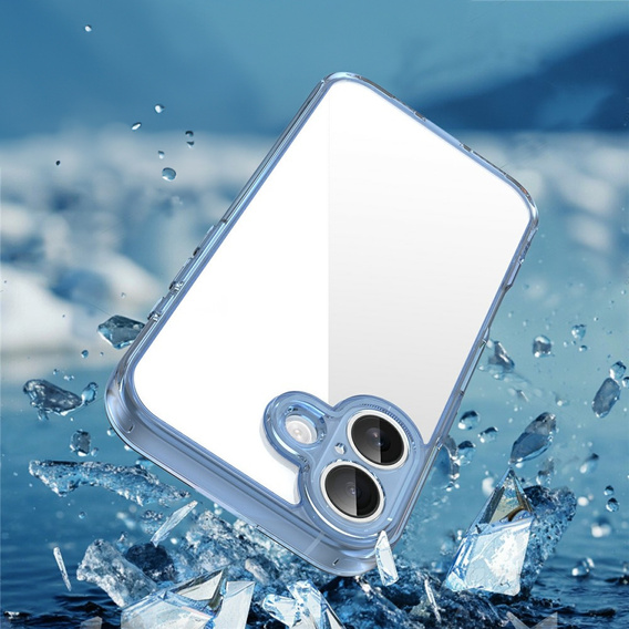 Etui do iPhone 17, z osłoną aparatu, przezroczyste z niebieskimi bokami