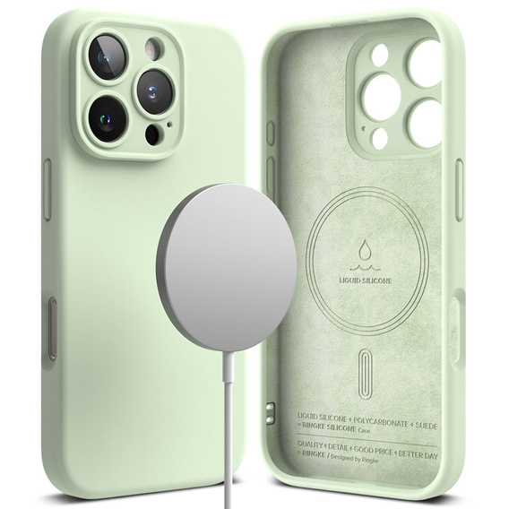 Etui Ringke do iPhone 16 Pro Max, Silicone MagSafe, zielone + Szkło Hartowane 9H