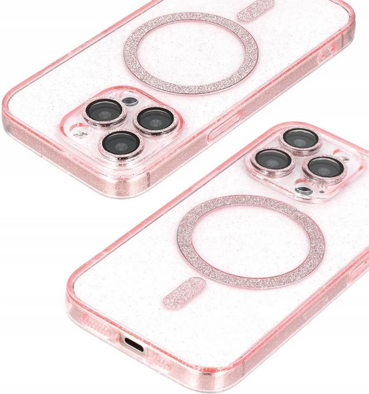Etui do iPhone 16 Pro Max, ERBORD Glitter MagSafe, różowe + Szkło na ekran