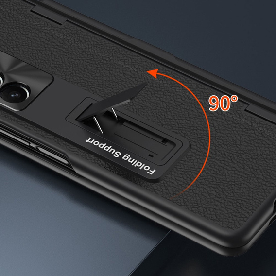 Etui do Samsung Galaxy Z Fold 5 5G, z podstawką, szkłem i rysikiem, skórzane, czarne