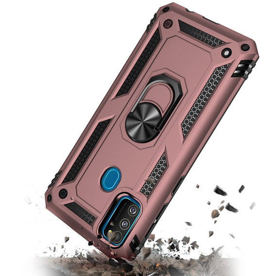 Etui pancerne do Samsung Galaxy M21, Nox Case Ring, różowe rose gold