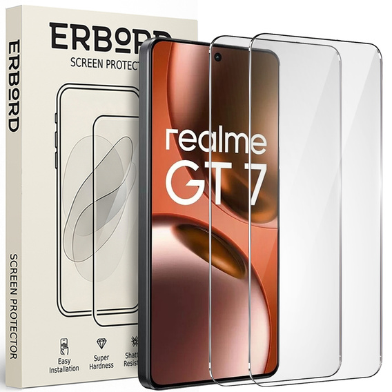 2x Szkło Hartowane ERBORD 9H Hard Glass do Realme GT 7 / 7T – codzienna ochrona w eleganckim wydaniu