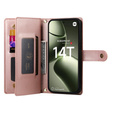 Etui z klapką do Xiaomi 14T, Wallet Zipper Pocket, różowe