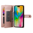 Etui z klapką do iPhone 16 Pro Max, Wallet Zipper Pocket, różowe