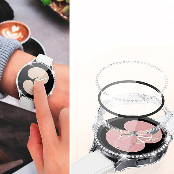 2w1 Etui + Szkło Hartowane do Samsung Galaxy Watch 6 40mm, Przezroczyste, Bezbarwne