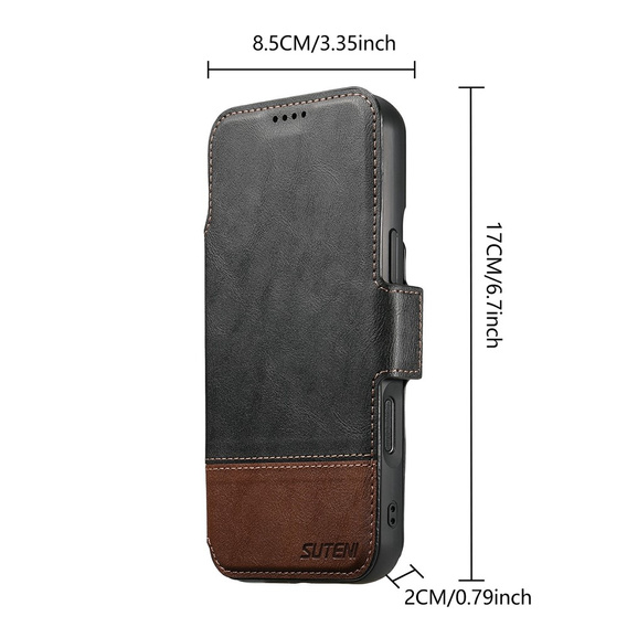 Etui z klapką 2w1 do iPhone 17 Pro Max, SUTENI, do MagSafe, czarne
