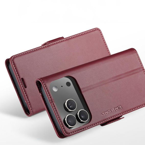 Etui ERBORD Glossy Litchi, portfel z klapką do iPhone 17 Pro Max