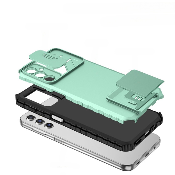 Etui pancerne do Samsung Galaxy A14 4G/5G, Camshield z podstawką, Zielone