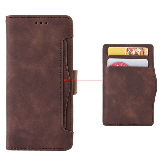 Etui z klapką do Xiaomi Poco F7 Ultra, Card Slot, brązowe