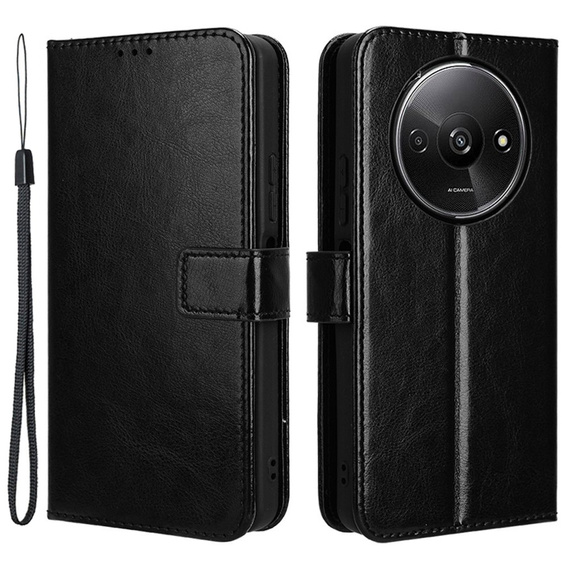 Etui z klapką do Xiaomi Redmi A3, Crazy Horse Wallet, czarne
