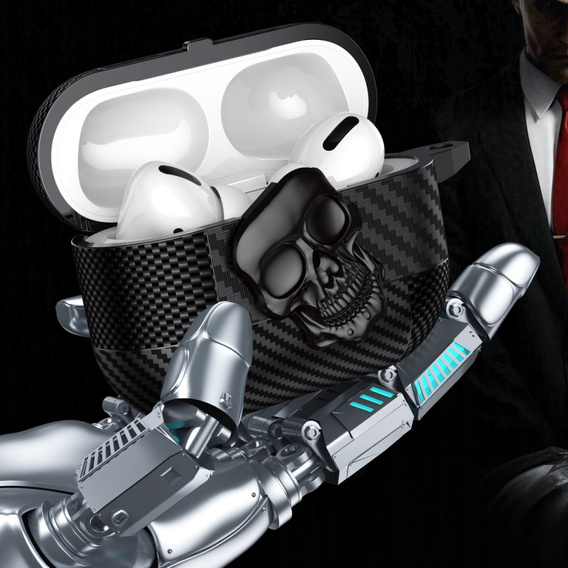 Etui z czaszką do AirPods 4 – stylowa ochrona z karabińczykiem - czarne