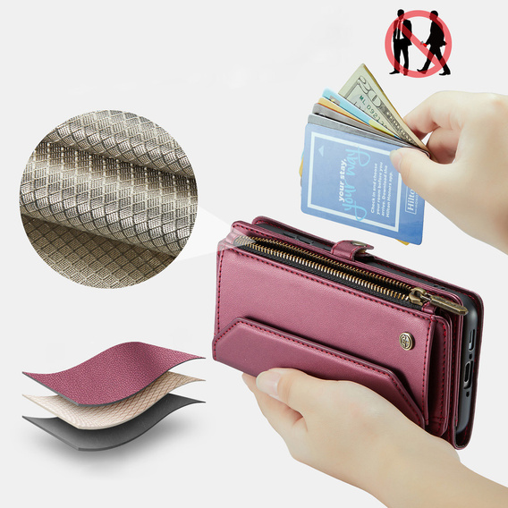 Etui z klapką do Samsung Galaxy A17 5G, portfelowe z zamkiem i paskami - czerwone