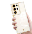 Etui do Samsung Galaxy S23 Ultra, przezroczyste z białą / złotą ramką