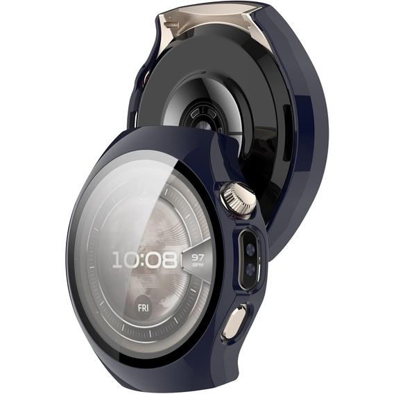 2w1 Etui z twardą ramką i szkłem hartowanym do Huawei Watch 5 42mm - granatowe