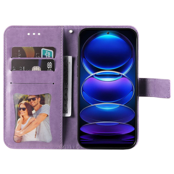 Etui z klapką do Xiaomi Redmi Note 12 5G / POCO X5 5G, Mandala, fioletowe