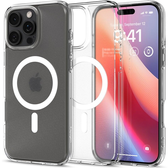 Etui z MagSafe Spigen do iPhone 16 Pro, Ultra Hybrid, półprzezroczyste / białe + Szkło Hartowane 9H