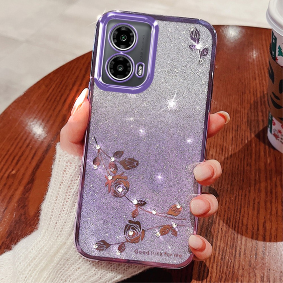 Etui do Motorola Moto G24 / G24 Power / G04, Glitter Flower, fioletowe