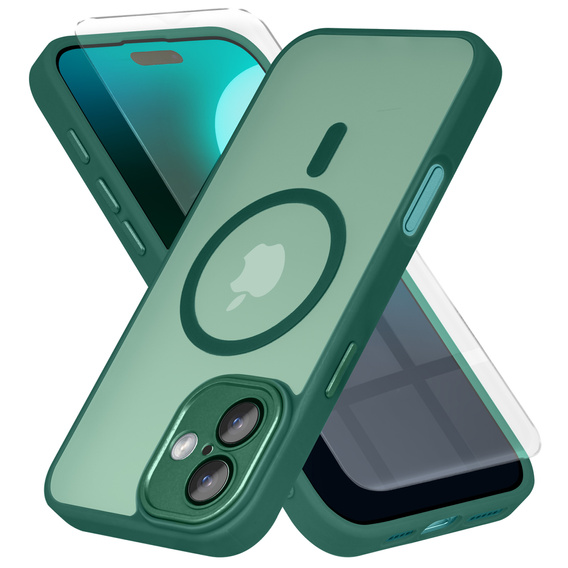 Etui do iPhone 16 Plus, do MagSafe, ERBORD Matt Case, ciemny zielony + Szkło na ekran