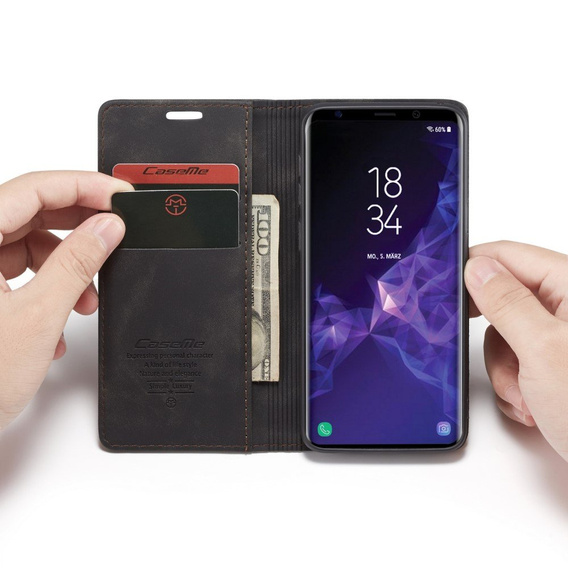 Etui CASEME do Samsung Galaxy S9, Leather Wallet Case, czarne