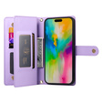 Etui z klapką do iPhone 16 Pro Max, Wallet Zipper Pocket, fioletowe
