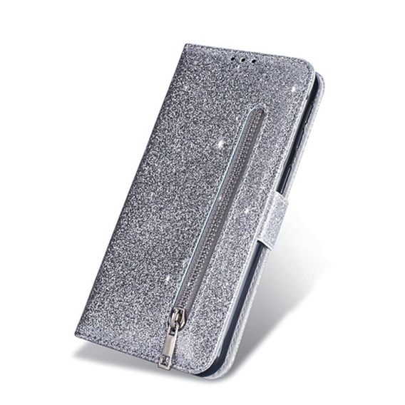 Etui z klapką do Xiaomi Redmi Note 8 Pro, Wallet Zippered, srebrne