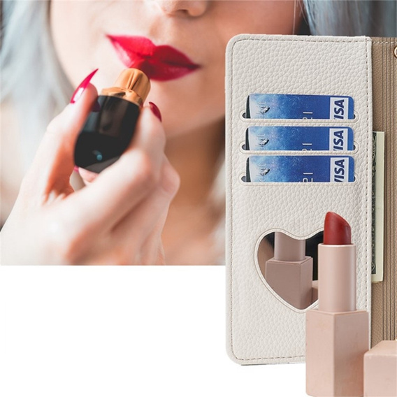 Etui z klapką do Xiaomi 13T / 13T Pro / Redmi K60 Ultra, Wallet Zipper Pocket, z lusterkiem, białe