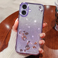 Etui do iPhone 16, Glitter Flower, fioletowe