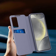Etui do Samsung Galaxy A56 5G – skórzane z okienkiem Smart View i kieszenią na kartę, fioletowe