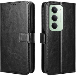 Etui z klapką do Xiaomi Redmi 15 5G / 4G, z fakturą Crazy Horse, czarne