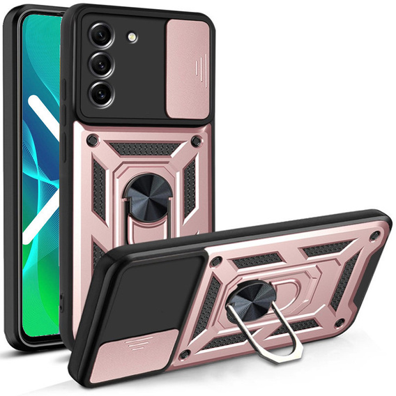 Etui pancerne do Samsung Galaxy S21 FE, CamShield Slide, różowe rose gold