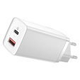 Ładowarka sieciowa Baseus GaN2 Lite 65 W USB-C + USB-A, biała (EU)