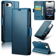Etui do iPhone 16E, ERBORD Glossy Litchi, portfel z klapką, niebieskie