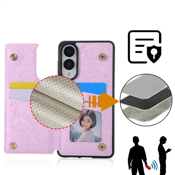 Etui do Samsung Galaxy S25 Edge – skórzane, z ochroną RFID, kieszonkami na karty, motyw suszonych kwiatów