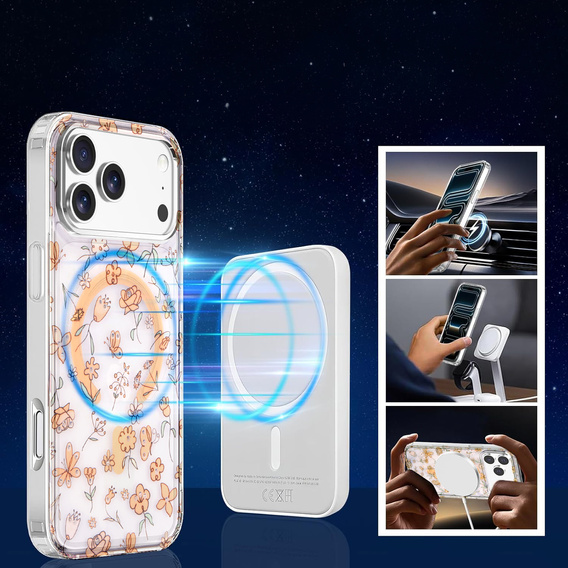 Etui magnetyczne z kwiatowym, laserowym wzorem do iPhone 17 Pro