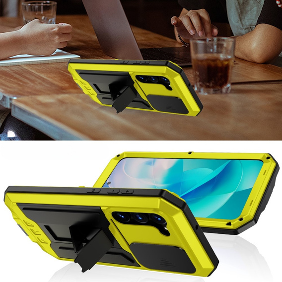 Etui pancerne do Samsung Galaxy S23, R-JUST CamShield Slide, żółte / czarne