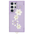 Etui do Samsung Galaxy S24 Ultra, Leather Flower Card Slot, fioletowe
