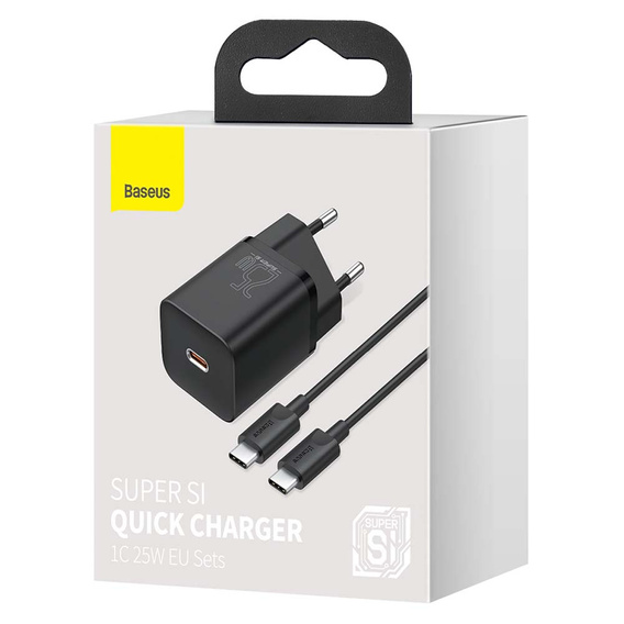 Baseus ładowarka sieciowa Super Si PD 25 W USB-C + kabel USB-C, czarna