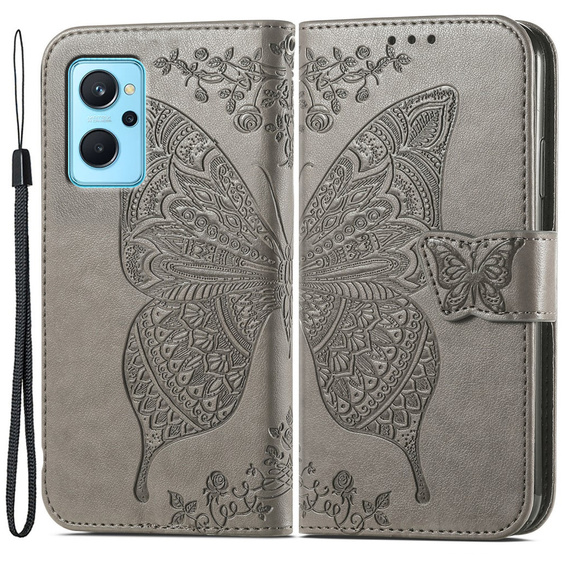 Etui z klapką do Realme 9i / Oppo A96, Butterfly, szare