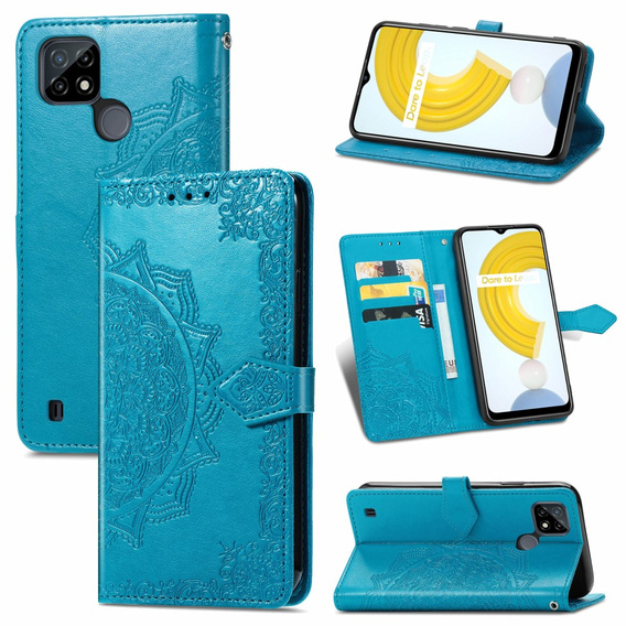 Etui z klapką do Realme C21, Mandala, niebieskie