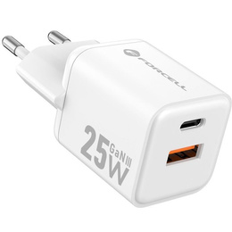 Forcell Mini Ładowarka GaN 25W USB-C + USB-A, kompaktowy adapter do szybkiego ładowania - biały