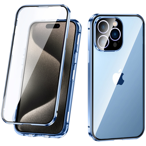 Etui do iPhone 15 Pro, Magnetic Dual Glass, niebieskie