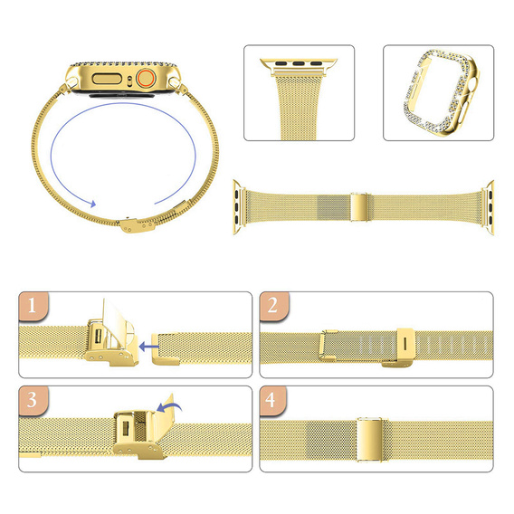 Bransoleta + Etui z Diamentami do Apple Watch 4/5/6/SE 40mm, Złota
