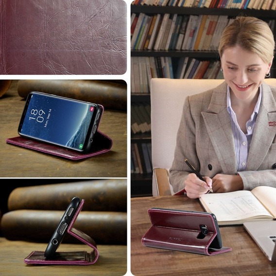 Etui z klapką CASEME do Samsung Galaxy S8, Waxy Textured, czerwone