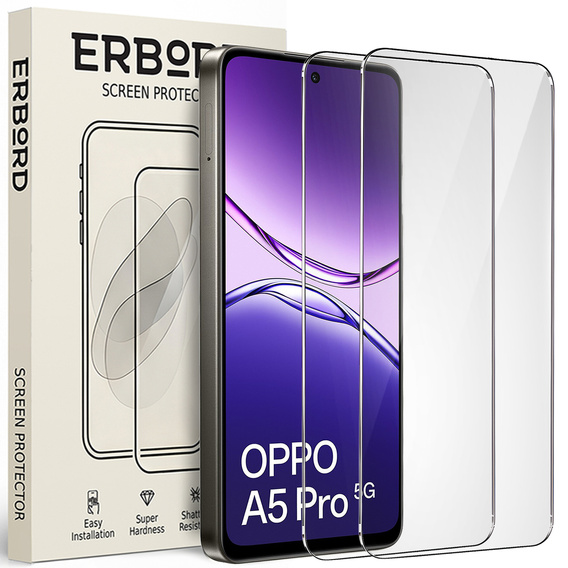 2x Szkło Hartowane ERBORD 9H Hard Glass do Oppo A5 Pro 5G – codzienna ochrona w eleganckim wydaniu