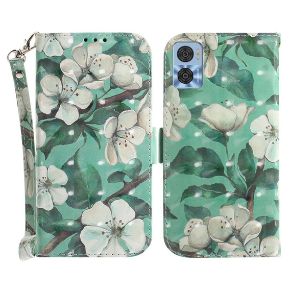 Etui z klapką do Motorola Moto E22 / E22i, Wallet, Flowers białe