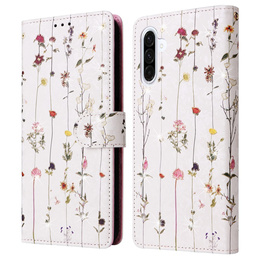 Etui z klapką do Galaxy A56 – drobne kwiaty, ochrona RFID, kieszenie na karty, zdjęcie i banknoty