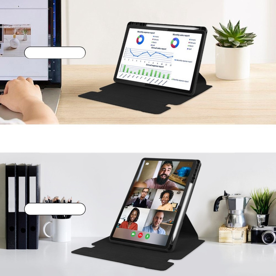Etui z klawiaturą do Lenovo Tab M11, Rotary 360° Leather, czarne